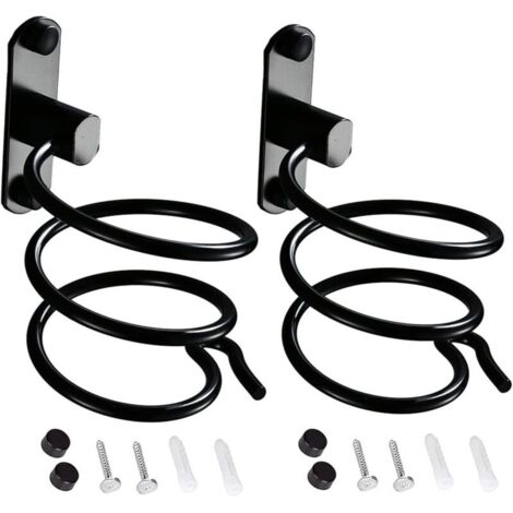 2pcs Support de sèche-Cheveux Mural Support de Lisseur Aluminium Support Mural pour Organisateur de Sèche-Cheveux Porte Sèche Cheveux pour Htel, Salle de Bains, Salon de Coiffure Noir