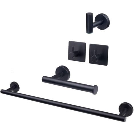 5 PCS Bathroom Hardware Set SUS304 Stainless Steel-Towel Rack Set Include Lengthen Hand Towel Bar+Toilet Paper Holder+3 Robe Towel Bathroom Accessories Towel Bar Set(Matte Black,16IN) (1/4)
