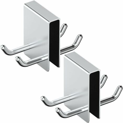 Crochets de Douche Sans Perçage en Acier Inoxydable, Lot de 2 Crochets à Serviettes avec Protection Éponge pour Épaisseur de Verre de 11 à 12mm Argent (1/4)