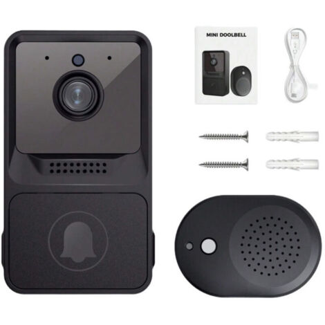 Sonnette sans fil avec carillon, caméra vidéo Wi-Fi, audio bidirectionnel, vision nocturne, batterie rechargeable (1/4)