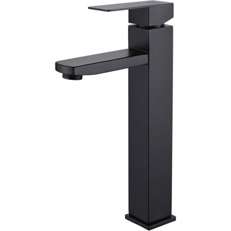 Robinet de salle de bain noir, mitigeur de lavabo carré, robinet d'eau chaude et froide, mitigeur de salle de bain en acier inoxydable (avec tuyau d'arrivée de 80 cm) (1/4)