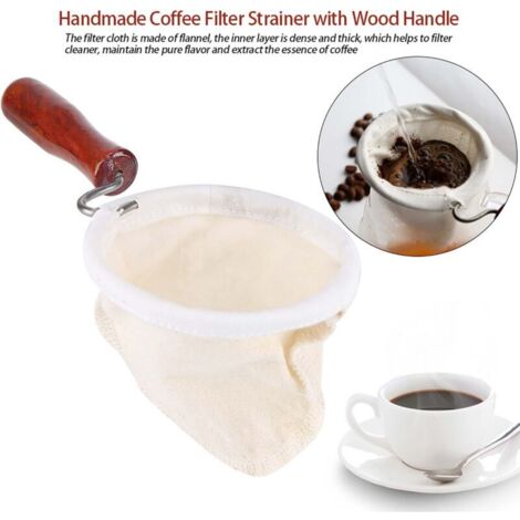Filtre à café en Tissu, Filtre à café Fait Main en Tissu de Flanelle Lavable Réutilisable avec Poignée pour café Goutte à Goutte à la Main (Petit) (1/4)