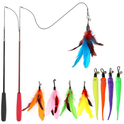 Jouet à Plumes pour Chats,Interactif Rétractable Canne a Peche Jouet avec 9 Recharges et Deux pièce de Rechange Crochet pour l'intérieur Chats et Chatons (1/4)