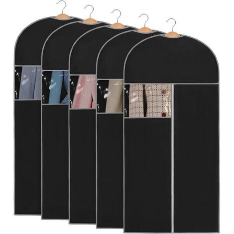 Housses de vêtement (paquet de 5, 100 x 60 cm), sacs anti-poussière pour vêtements, housses de vêtement à fermeture éclair pour vêtements de costume, noir- (1/4)