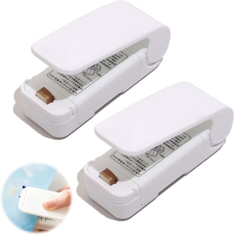 2 pièces scelleuse thermique, soudeuse plastique, Mini Soudeuse de film, Machine à sceller mini scelleur, Soudeuse manuelle Bag Sealerpour sacs plastiques, snacks emballés (Blanc) (1/4)