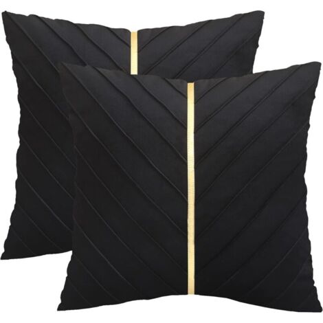 45 x 45 CM Housse de Coussin Lot de 2 Taie d'oreiller en Velours Plissé Décoration de Lingots d'or pour Maison Salon Chambre Noir (1/4)