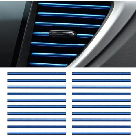 20 Pièces Bandes Décoration de Sortie d’Air de Voiture,Bandes Décoratives Voiture Accessoire Voiture Interieur Decoration pour Climatisation de Voitures Sortie d'Aération Grilles (Bleu) (1/4)