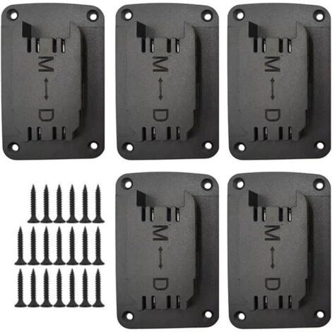 Lot de 5 supports de batterie compatibles avec Dewalt et Milwaukee, supports de batterie, supports muraux, porte-outils, porte-perceuses, avec vis, noir (1/4)
