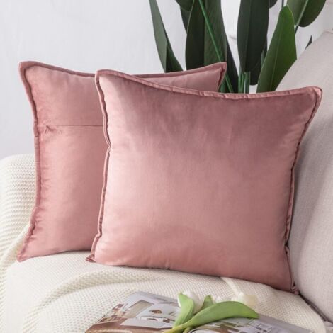 Lot de 2 Doux Velours Décoratif Housses de Coussin Luxe Style pour canapé Chambre Rose 45x45 cm (1/4)