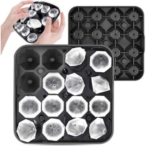 Bac à glaçons, bac à glaçons en silicone, bac à glaçons avec 16 glaçons diamantés avec couvercle, boissons réfrigérées, whisky et cocktails, silicone de qualité alimentaire, réutilisable (1/4)