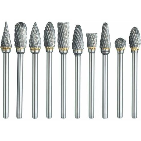 Ensemble de fraises rotatives pour , 10 embouts de sculpture en carbure à double coupe avec tige de 1/8 et longueur de tête de 1/4 pour le bricolage, le travail du bois, la gravure, la sculpture (1/4)