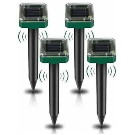 Lot de 4 piquets répulsifs à taupes solaires - Répulsif à taupes à ultrasons - Élimination des taupes à énergie solaire pour taupes, serpents, campagnols, gophers et autres animaux..DEBUNS (1/4)