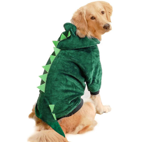 Costume de dinosaure pour grand chien pour Halloween : veste, ensemble de costume d'hiver en laine chaude pour chien, vêtements amusants à capuche..