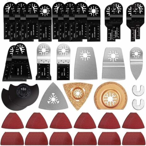 Debuns – Lot de 120 accessoires d'outils multifonctions – 26 lames de scie pour bois, métal, plastique – 90 papiers abrasifs – Compatibilité large (1/4)