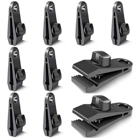 10 Pièces Clips de Bâche, Pièces de Fixation de Bâche, Crochets de Bâche, Clips de Tente de Camping Coupe-Vent, Accessoires de Clip Coupe-Vent Résistant au Soleil (Noir) (1/4)