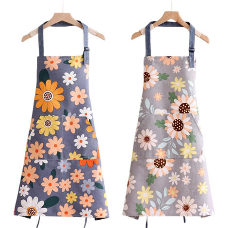 Tablier avec poches, tablier de chef fleuri ajustable et imperméable, idéal pour la cuisine, le jardinage, la préparation de repas, les barbecues ou la pâtisserie. (1/4)