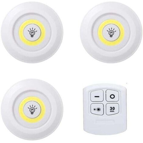 Lot de 3 lumières avec télécommande. Lumière LED blanche adhésive avec pile. Lumière sans fil Installation sans fil (piles non incluses) lumière avec pile pour cuisine, chambre, salle de bains,
