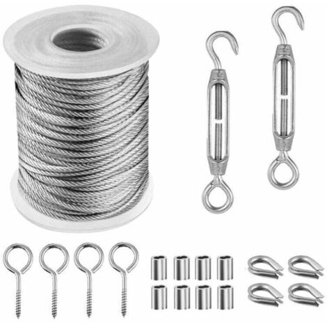 Câble Acier Inoxydable, Corde en Acier Inoxydable à Suspendre,File a Linge Extérieur,Corde à Linge Acier Exterieur,Câble Métallique Extérieur,Corde à Linge (15M)