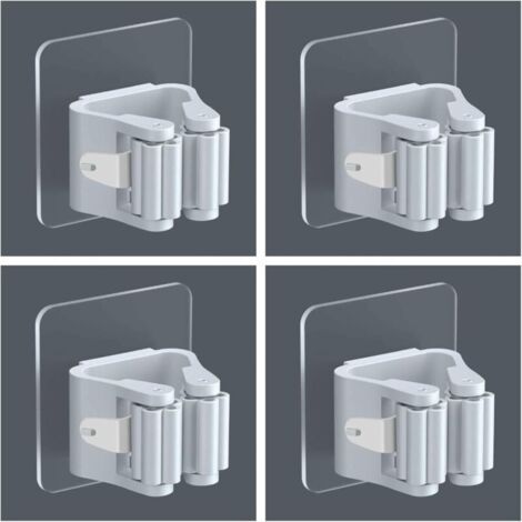 Lot de 4 supports de balais muraux autocollants, rangement et organisation pour salle de bain - Gris (1/4)