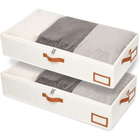 2 Pcs 804515cm, Beige Bacs de Rangement Sous Le Lit, Sac à Vêtements Pliable, Fenêtre Transparent et Fermeture éclair, pour la Literie (1/4)