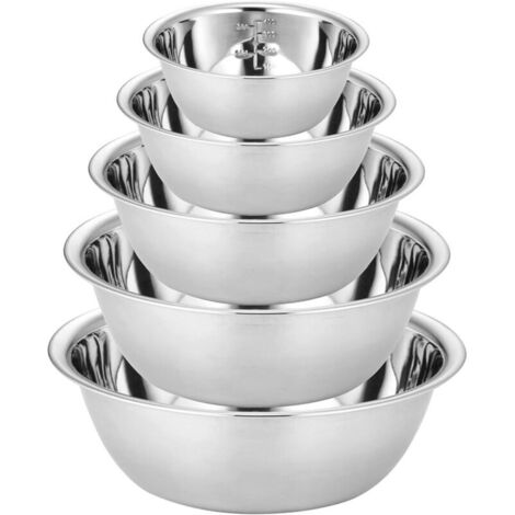Lot de 5 cul de poule inox, saladiers en acier inoxydable, en 5 tailles, bol inox mélangeurs en acier inoxydable cuisine empilables de service 0,6 l, 0,9 l, 1,6 l, 2 l/2,6 l