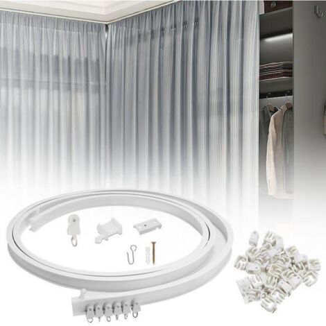 Kit de Rail de Rideau Plafond Pliable, 5M Rail de Rideau Flexible avec 40 Crochet pour Maison Chambre Fenêtre Salle de bain Bureau