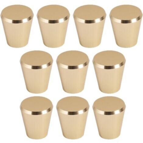 Lot de 10 poignées de meubles en laiton brossé (conique), boutons de tiroirs dorés pour armoires, penderies, salles de bains et cuisines (1/4)