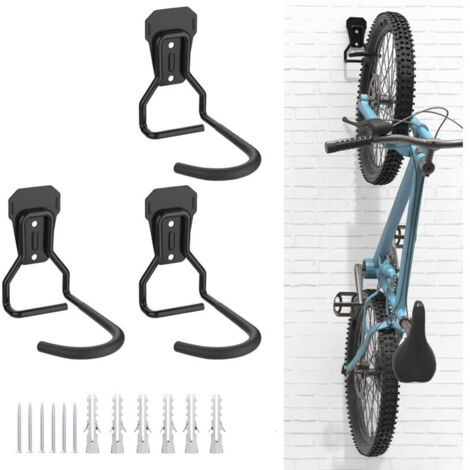 Lot de 3 crochets pour vélo, support mural robuste en forme de L, noir (1/4)