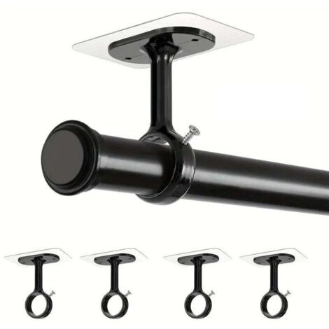 Lot de 4 crochets de tringle à rideau plafond, adhésif fort sans vis, fixation murale sans percer, support noir pour salon, cuisine, salle de bain (1/4)
