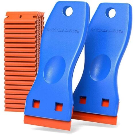 Grattoir en plastique anti-rayures, 2 grattoirs bleus + 100 lames, jeu de grattoirs dissolvant de colle (1/4)