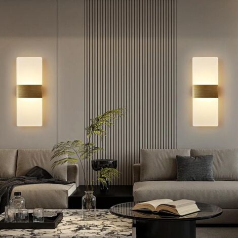 2 pièces Applique murale moderne 6 W, appliques murales haut et bas, lampe murale LED pour couloir, chambre à coucher, blanc chaud (1/4)