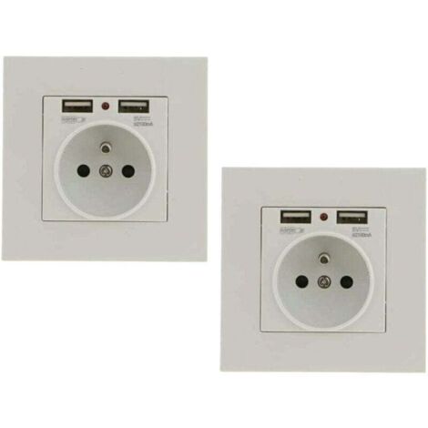 Lot de 2 Prises Murales, Prise Electrique Murale avec Double USB , Prise Encastrable avec 2 Ports de USB Pratique et Manialble (1/4)