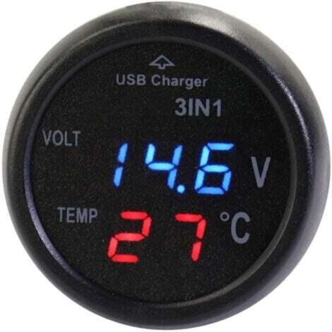 3 en 1 Chargeur USB de Voiture, Moto de Voiture Imperméable Voltmètre LED/Chargeur/Thermomètre 12V-24V (1/4)