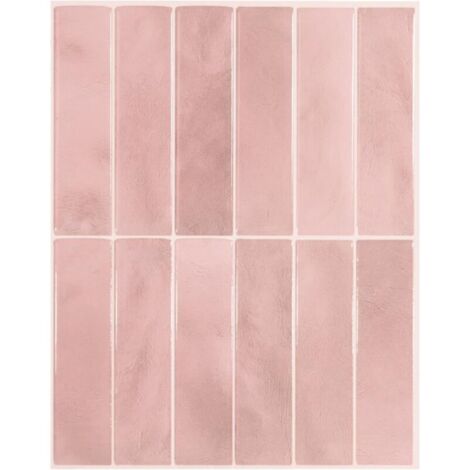 Crédence adhésive pour cuisine et salle de bain, sticker carrelage mural, carreaux rose autocollants, lot de 5 feuilles, 29 x 22.86 cm (1/4)