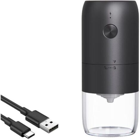 Moulin à café électrique, moulin à café électrique portable, moulin à café sans fil avec réglage de mouture multiple, brosse de nettoyage incluse, USB (1/4)