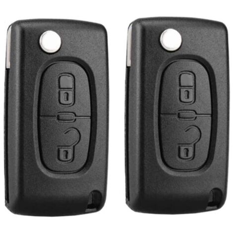Lot de 2 coques de clé 2 boutons compatibles avec la clé pliable CE0536, adaptées aux modèles Peugeot 207, 307, 308, 407, 408, 3008, 5008 et Citroën C2, C3, C4, C5, C6, C8 (2 boutons, CE0536) (1/4)
