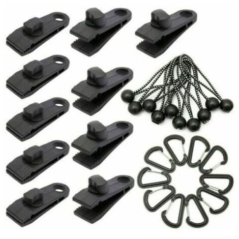 Vente chaude-Lot de 10 Clip de Fixation Bache avec 10 Cordon Elastique avec Boule pour Auvent, Clips de Verrouillage Clips de Bâche Clips Toile de Tente en Linoléum en Plastique pour Bache Auv,de DEBU (1/4)