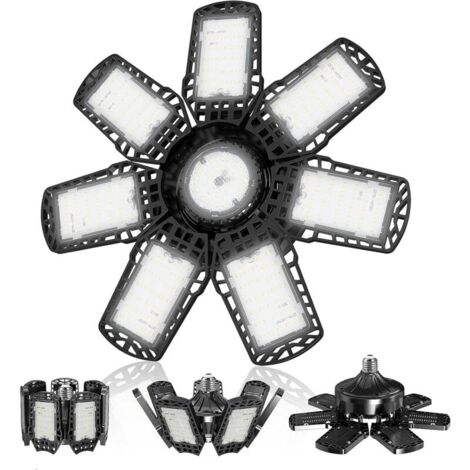 Éclairage de garage LED, 7 000 K, éclairage façonnable avec 7 panneaux réglables et 1 panneaux réglables, plafonnier d'atelier LED E26/E27 pour entrepôt, atelier, salle de sport, sous-sol (1/4)