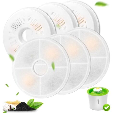 Paquet de 6 filtres de remplacement pour abreuvoirs pour chats, filtre à charbon actif 3L et résine échangeuse d'ions, compatibles avec les abreuvoirs pour chats à fleurs 3L