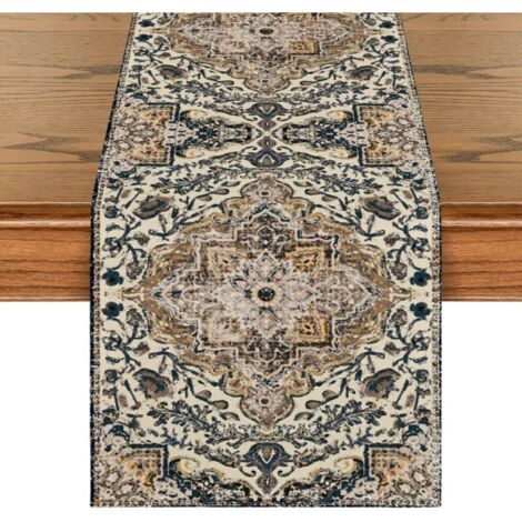 1 PCS Chemin de table de style bohème, bleu foncé, style bohème rustique, ferme, magique, décoration intérieure, vacances, fête, 33 x 183 cm (1/4)
