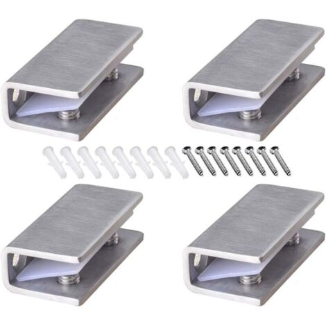 4 Pièces Pince à Verre en Acier Inoxydable Support D'étagère en Verre Réglable Pince à verre Rectangulaire de 8-12 mm d'Épaisseur Pince à Verre Inox pour Balustrade Escalier Salle Bains, avec (1/4)