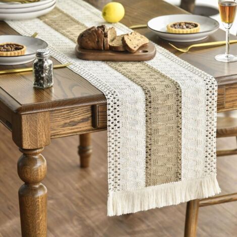 1 PCS Chemin de table - Style maison de campagne bohème - lin et coton - Lavable - Décoration de table de fête, mariage, anniversaire - 30 x 180 cm (1/4)