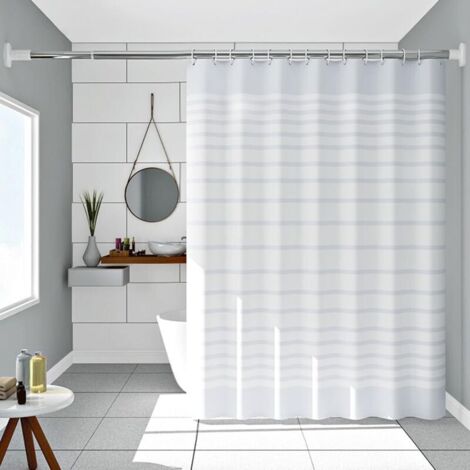 Rideau de douche, blanc, 300 x 200 cm, taille XXL, motif Peva, rayé, blanc, anti-moisissure, lavable, pour la maison, les dortoirs (1/4)