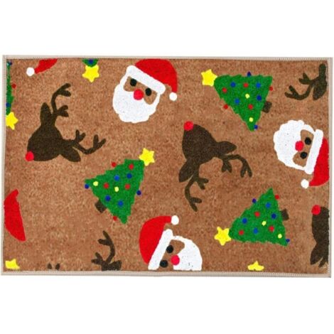 Ornements de Noël Tapis d'impression de lettres et de chapeau de Noël, paillasson de chambre de bienvenue à la maison, paillasson drôle pour la maison (C, 40 x 60 cm) (1/4)