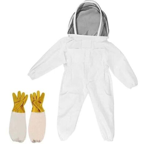 Vêtements D'apiculture avec des Gants combinaison apicole enfant - Coton à Manches Longues, Protection De l'enfant, Fournitures D'apiculture (M, white)..