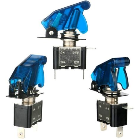 BR-Life Lot de 3 interrupteurs à bascule DC12 V-24 V 20 A, avec capuchon étanche + LED bleue, interrupteur à bascule SPST en métal, marche/arrêt 2 positions 3 broches, utilisé pour voiture, camion, b, (1/4)