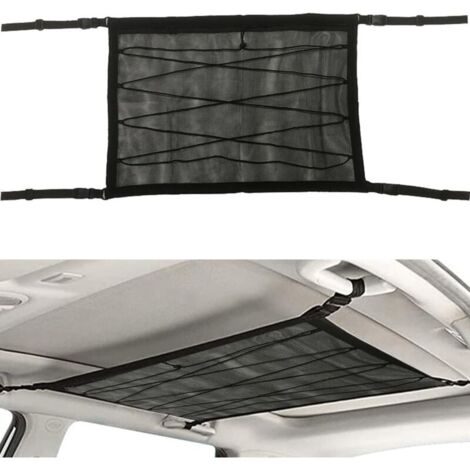 78x53 cm Filet de Rangement pour Voiture, Filet Rangement Voiture, Filet pour Toit de Voiture, Sac de Rangement Suspendu Intérieur Organisateur, avec Fermeture Éclair, pour SUV, Jeep, Van(Noir