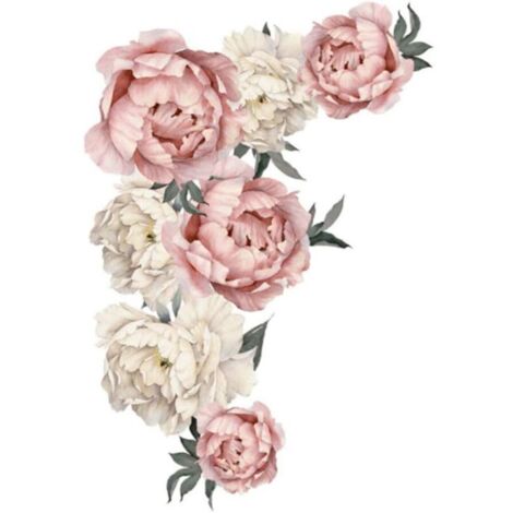 Autocollant Murale Fleur, Motif de Fleur de Pivoine Sticker Muraux Papier Peint Floral Art Applique Chambre Décoration Fond Autocollant Décor à la Maison, 15,7''x23,6'' (1/4)
