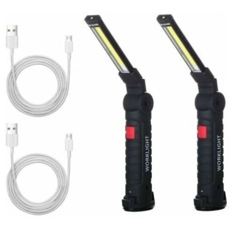 2 X Lampe De Travail Cob Baladeuse Led Rechargeable Lampe Atelier Cob Torche Lampe De Poche Lampe De Travail Baladeuse Led Avec Base Magnétique Lampe D'Inspection Pour Randonnée, Camping,de (1/4)