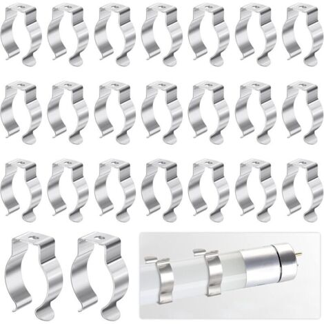 (Argent)Clip de Fixation de Lampe-28x23x9.8cm, 30Pcs Tube Fluorescent Support Lampe pour Fixer le Tube de la Lampe pour Éviter l'affaissement, Tube Fluorescent Support Convient aux Lampes T8 et Clip d (1/4)
